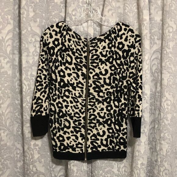 𝅺C&C California merino wool zippered back animal print sweater size S - Picture 9 of 9